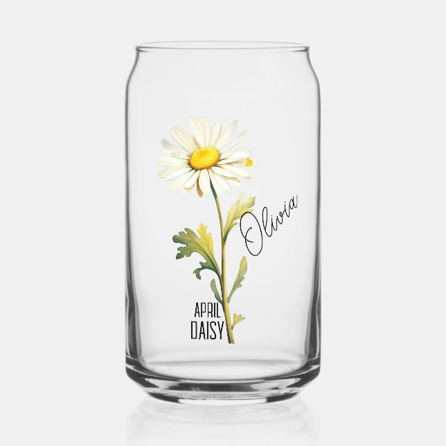 Birth Flower Month April Daisy Name Can Glass (Front)