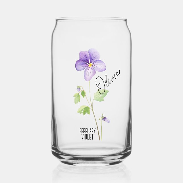 Birth Flower Month February Violet Name Can Glass (Front)