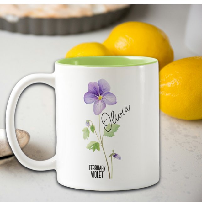 Birth Flower Month February Violet Name Two-Tone Coffee Mug (Creator Uploaded)