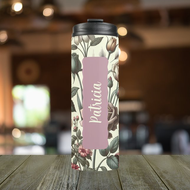 Birth Flower Month June Rose Personalized Thermal Tumbler (Personalized 20 oz thermal mug for birth flower month of June.)