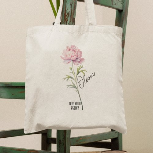 Birth Flower Month November Peony Name Tote Bag