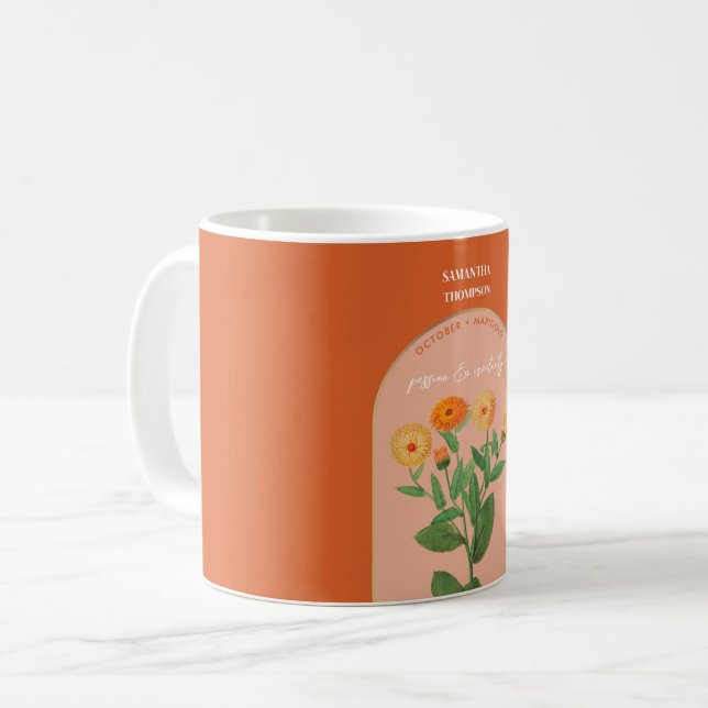 Birth Flower Month October Birthday Marigold  Coffee Mug (Front Left)