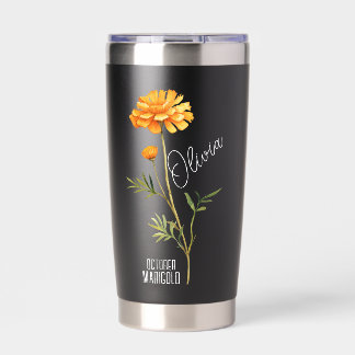 Birth Flower Month October Marigold Name Black Insulated Tumbler