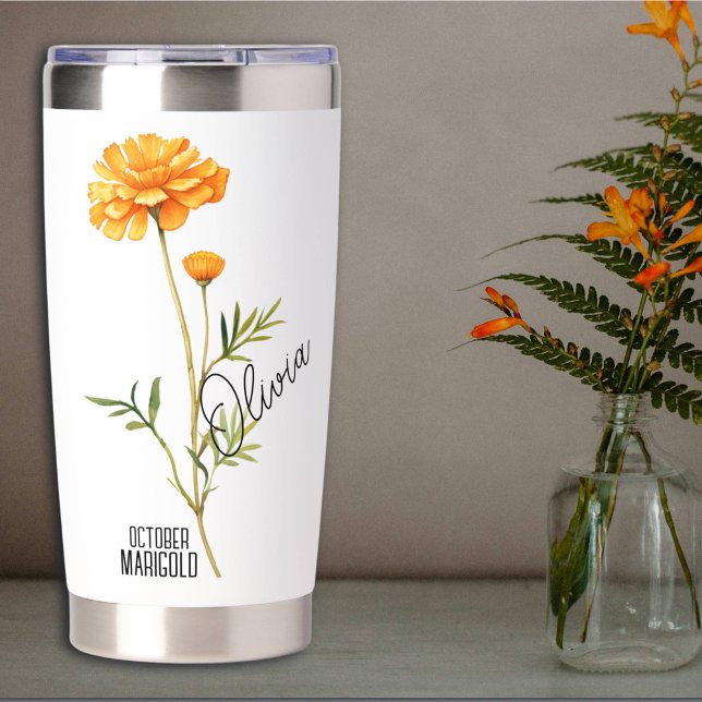 Birth Flower Month October Marigold Name Insulated Tumbler (Creator Uploaded)