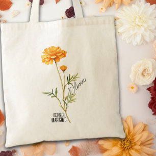 Birth Flower Month October Marigold Name Tote Bag