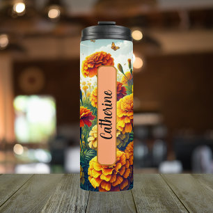 Birth Flower Month October Marigold Personalized Thermal Tumbler