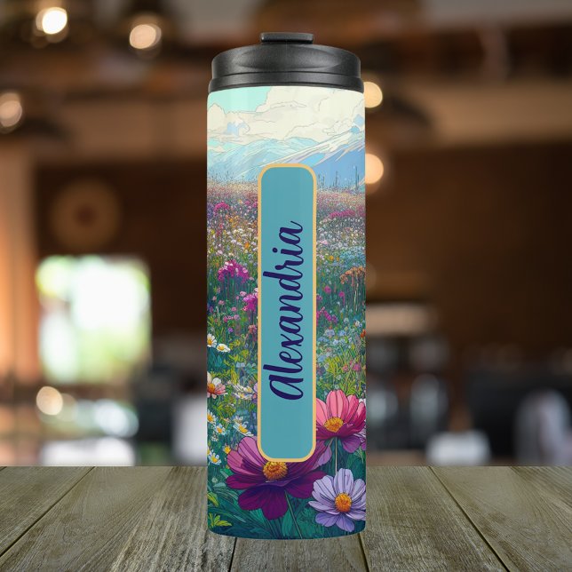 Birth Flower Month September Aster Personalized Thermal Tumbler (Personalized 20 oz Thermal Tumbler With Birth Flower Aster Design for the Month of September.)