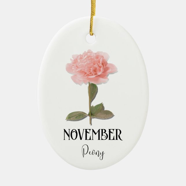 Birth Flower November Birthday Peony Art Nouveau Ceramic Ornament (Front)