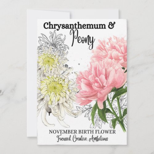 Birth Flower November Chrysanthemum Peony Holiday Card