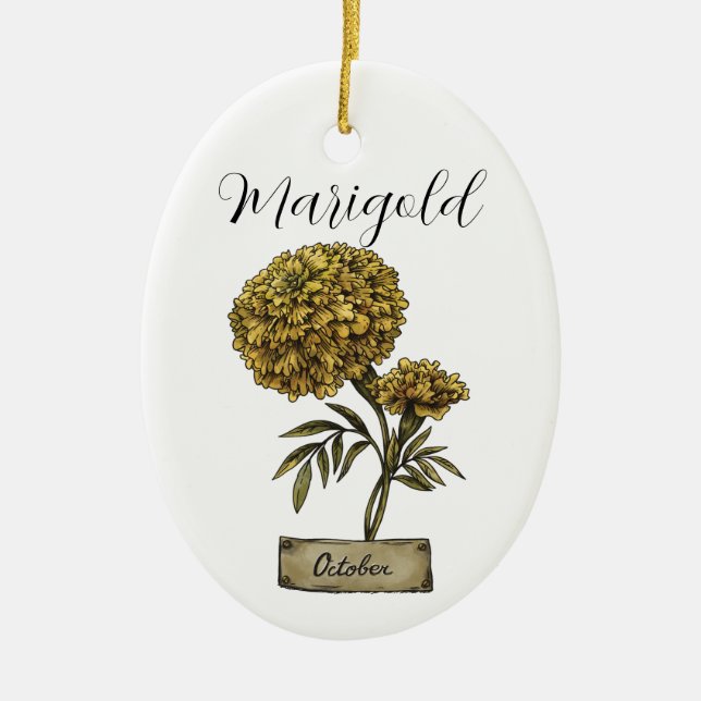 Birth Flower OCTOBER Birthday Marigold Ceramic Ornament (Front)