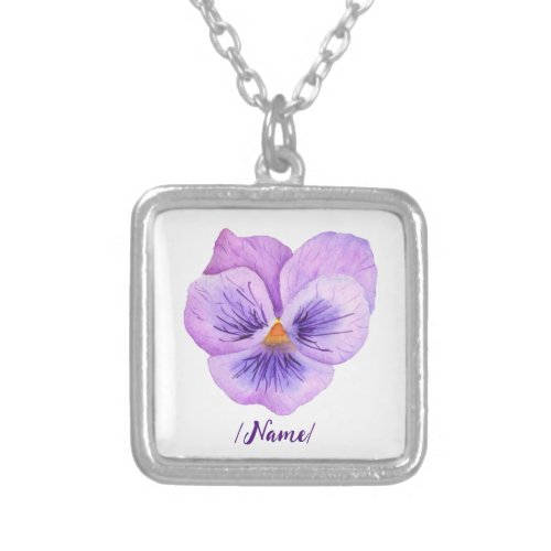 Birth Flower Pansies  Holiday gift Silver Plated Necklace