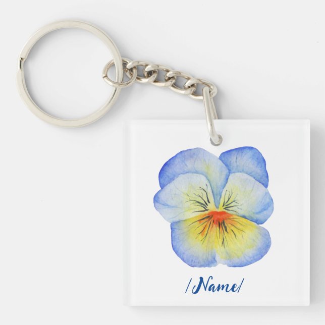 Birth Flower Pansies Viola Holiday gift Keychain (Front)