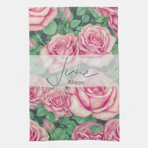 Birth Flower Rose June Kitchen Towel