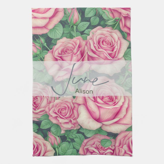 Birth Flower Rose June Kitchen Towel (Vertical)
