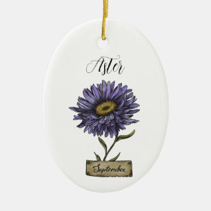 Birth Flower SEPTEMBER Birthday Purple Aster Ceramic Ornament