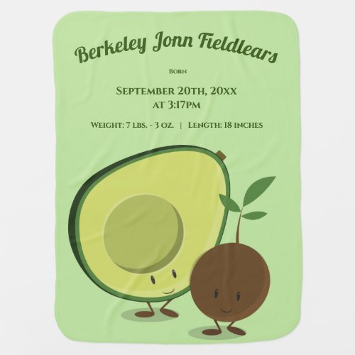 Birth Information Name Avocado and Pit Cartoon Baby Blanket