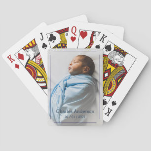 Birth Keepsake Blue Photo Name Date Poker Cards