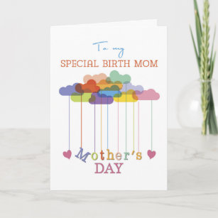 Birth Mom, Cute Mother's Day Rainbow Clouds Hearts Card