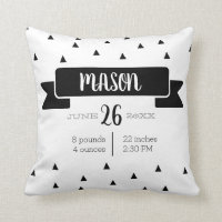 Birth Monochrome modern baby stat announcement Throw Pillow