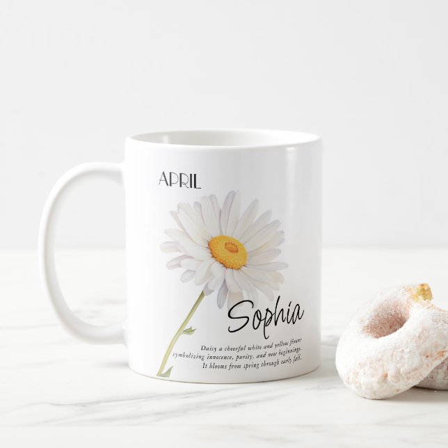  Birth Month April Flower Personalized Coffee Mug (With Donut)