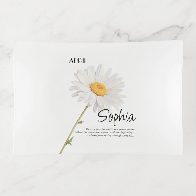  Birth Month April Flower Personalized Trinket Tray (Front)