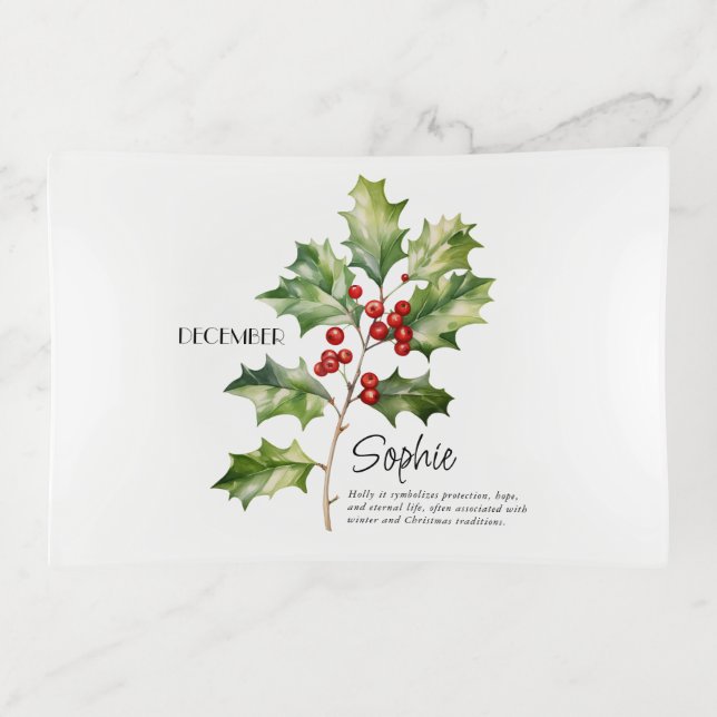  Birth Month December Flower Personalized Trinket Tray (Front)