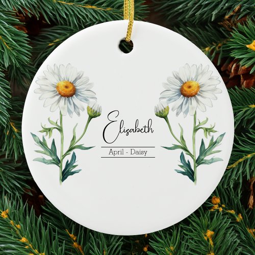 Birth Month Flower April Daisy Ceramic Ornament