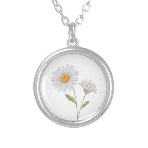 Birth Month Flower April Daisy Daisies Silver Plated Necklace