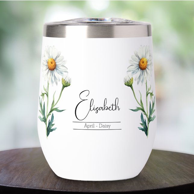 Birth Month Flower April Daisy Thermal Wine Tumbler (Creator Uploaded)