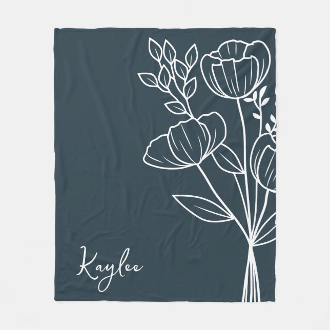 Birth Month Flower, August Calligraphy Name  Fleece Blanket (Front)