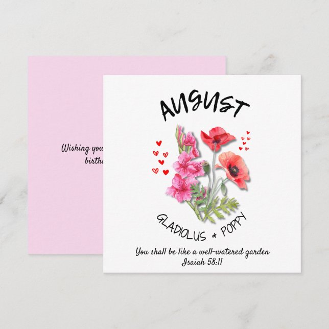 Birth Month Flower AUGUST Christian Birthday Card (Front/Back)