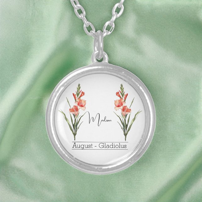 Birth Month Flower August Gladiolus Silver Plated Necklace (Creator Uploaded)