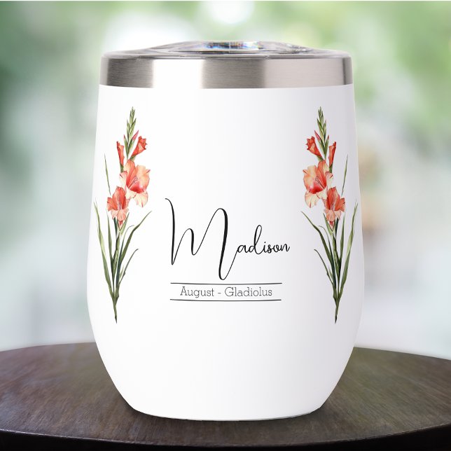Birth Month Flower August Gladiolus Thermal Wine Tumbler (Creator Uploaded)