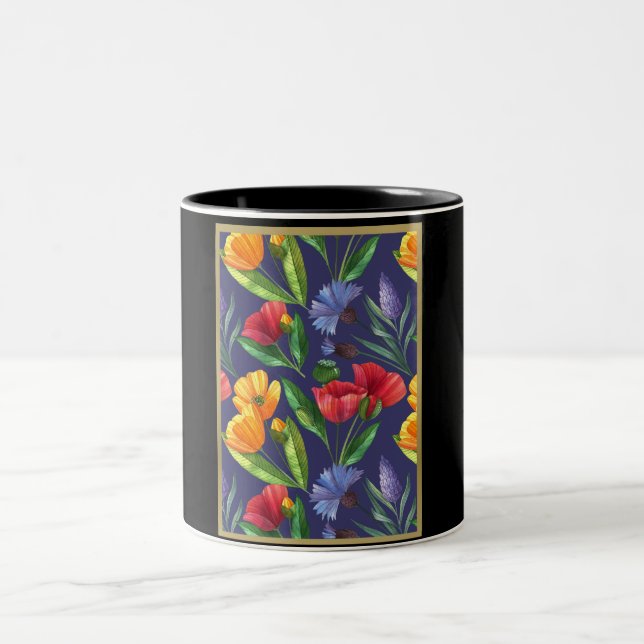 Birth Month Flower August Poppy  Two-Tone Coffee Mug (Center)