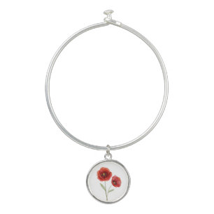 Birth Month Flower August Red Poppy Bangle Bracelet