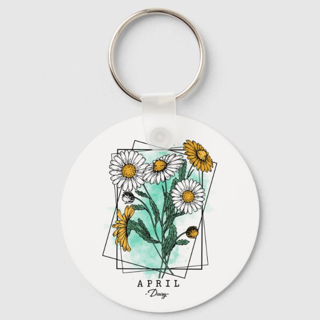 Birth Month Flower Born in April Daisy Flowers Keychain (Front)