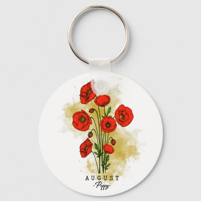 Birth Month Flower Born in August Poppy Flowers Keychain (Front)