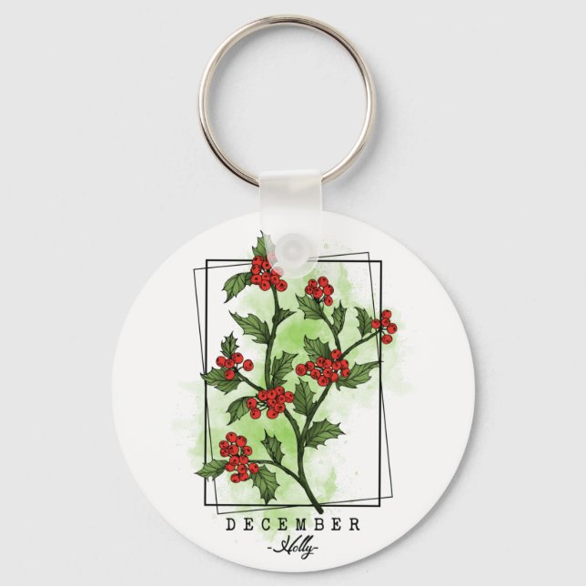 Birth Month Flower Born in December Holly Winter   Keychain (Front)