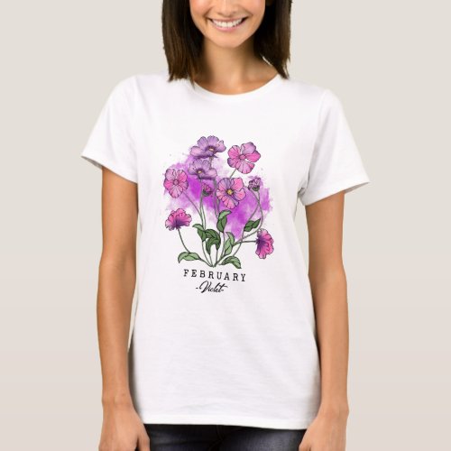 Birth Month Flower Born in February Violet Flowers T_Shirt