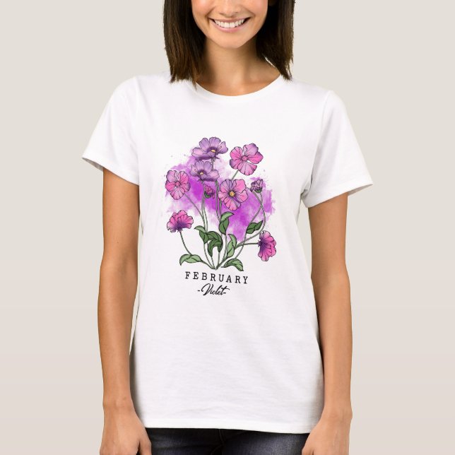 Birth Month Flower Born in February Violet Flowers T-Shirt (Front)