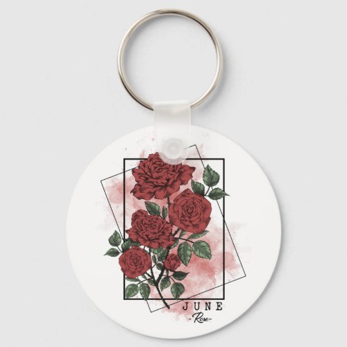 Birth Month Flower Born in June Rose Flowers  Keyc Keychain