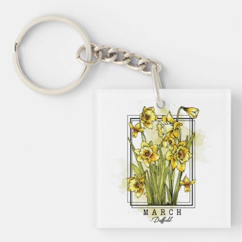 Birth Month Flower Born in March Daffodil Flowers  Keychain