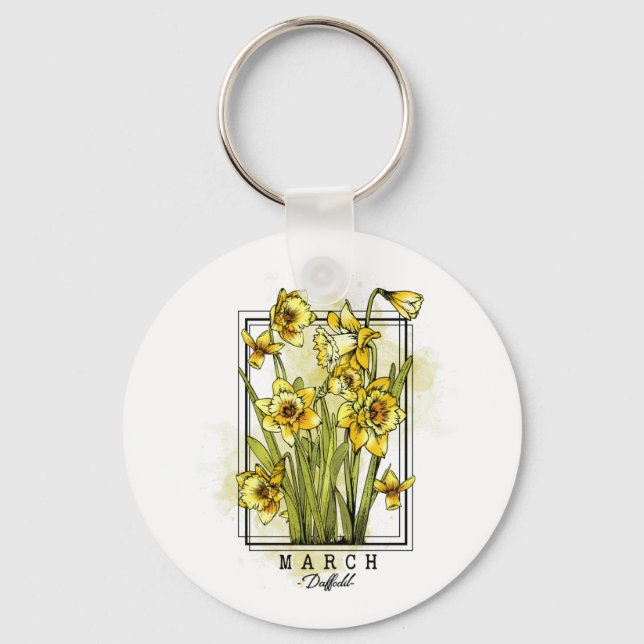 Birth Month Flower Born in March Daffodil Flowers  Keychain (Front)