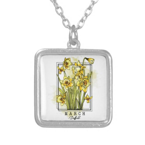 Birth Month Flower Born in March Daffodil Flowers Silver Plated Necklace