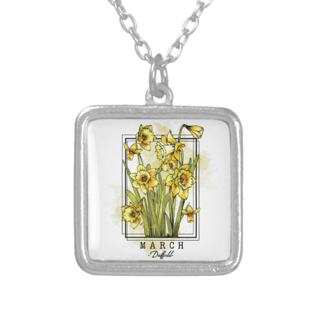 Birth Month Flower Born in March Daffodil Flowers Silver Plated Necklace (Front)
