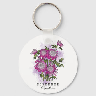 Birth Month Flower Born in November Chrysanthemum  Keychain