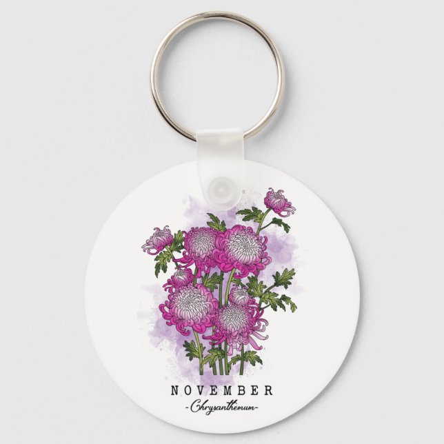 Birth Month Flower Born in November Chrysanthemum  Keychain (Front)