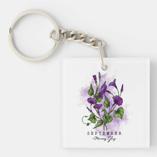 Birth Month Flower Born in September Morning Glory Keychain (Front)