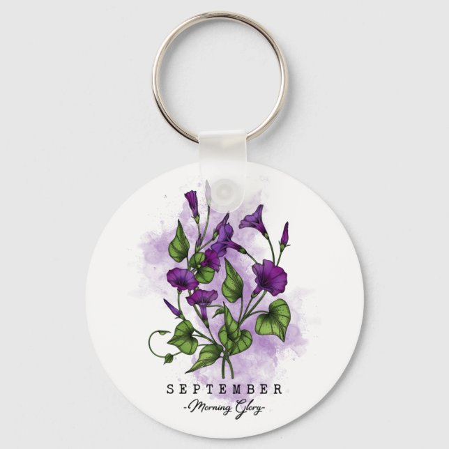 Birth Month Flower Born in September Morning Glory Keychain (Front)