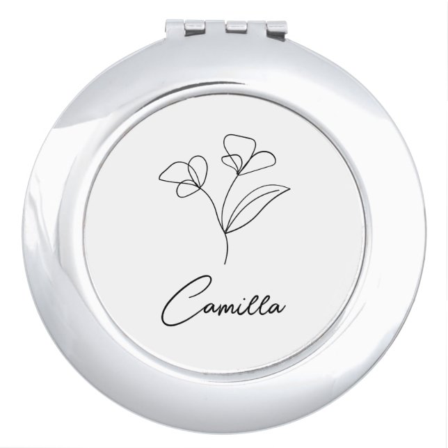 Birth Month Flower Compact Mirror, Personalized Co Mirror (Front)